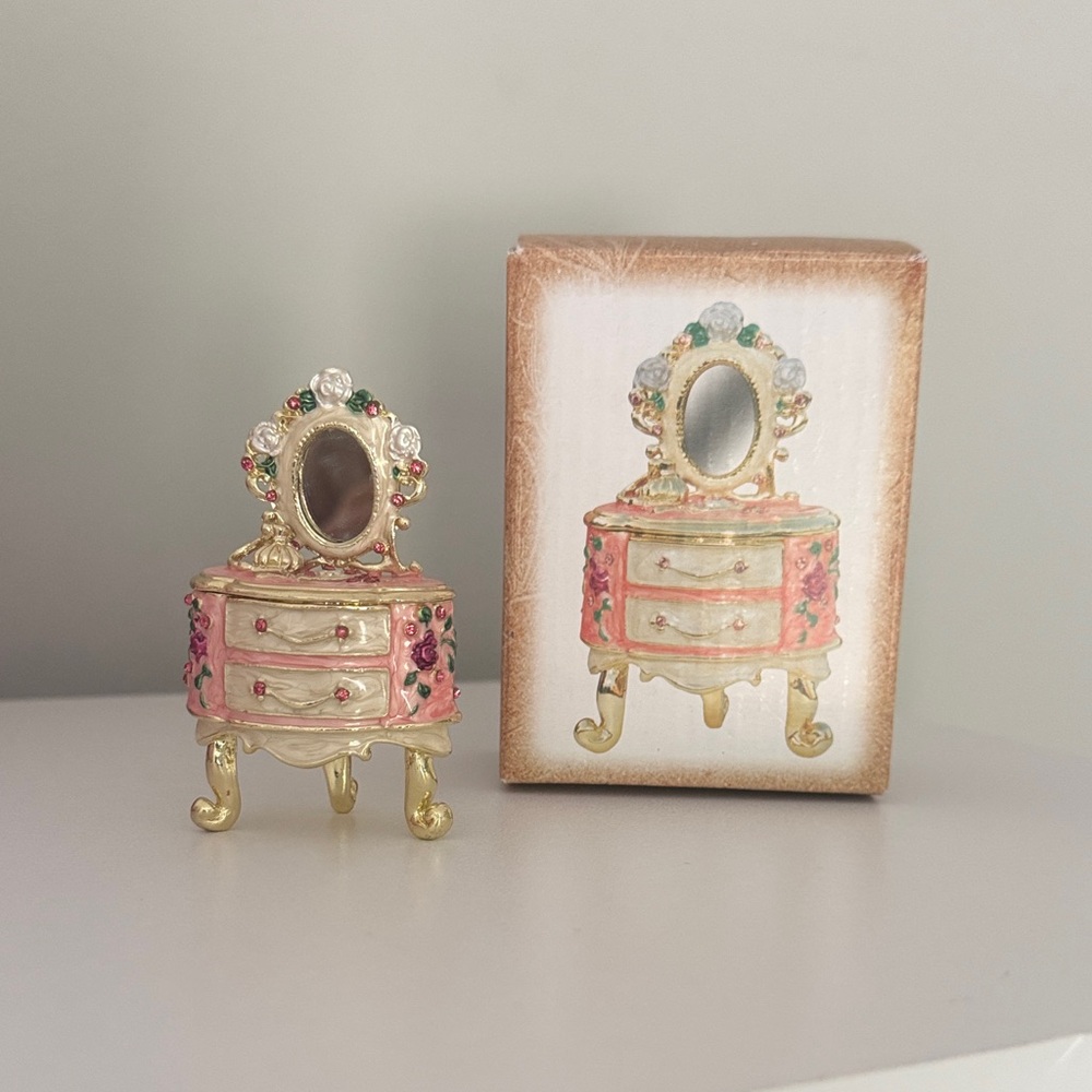 Miniature Pink and Gold Vanity Jewelry Box - NWT